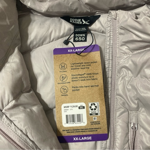 NWT Eddie Bauer Women's size XXL Puffer down Packable 650 fill jacket in lilac - Picture 4 of 6